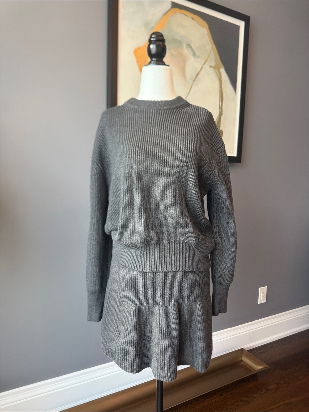 Zara Charcoal Gray Ribbed Knit Skirt Set